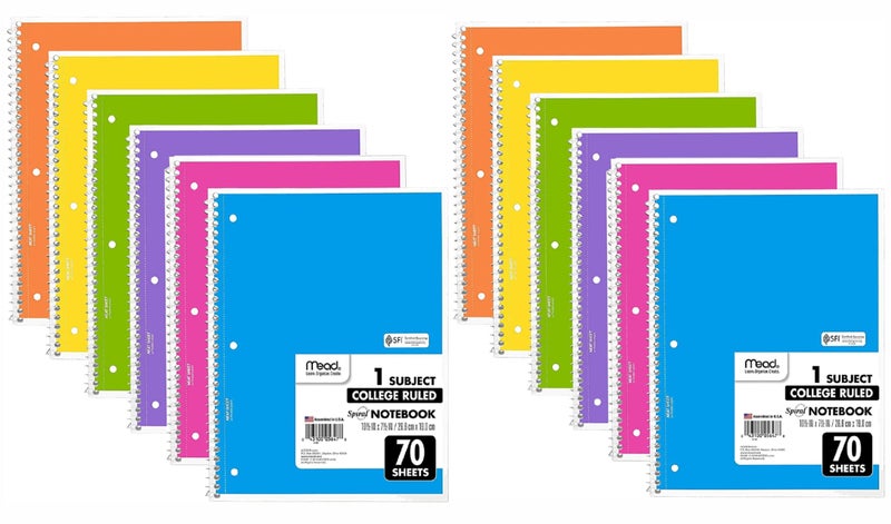 Mead Spiral Notebook, 12 Pack of 1-Subject College Ruled Spiral Bound Notebooks, Pastel Color Cute School Notebooks, 70 Pages - Image 1